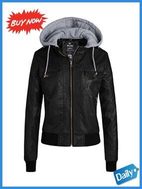 Faux Leather Moto Biker Jacket Hooded Bomber Motorcycle Coat